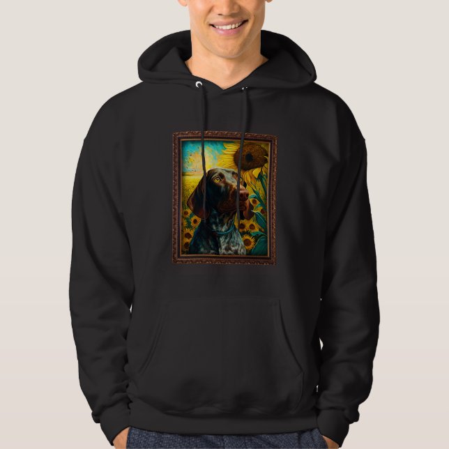 German Shorthaired Pointer Painting Sunflower Flow Hoodie (Framsida)