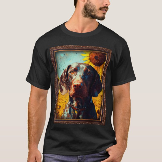 German Shorthaired Pointer Painting Sunflower Flow T Shirt (Framsida)