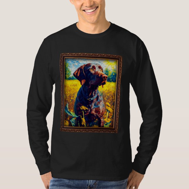 German Shorthaired Pointer Painting Sunflower Flow T Shirt (Framsida)