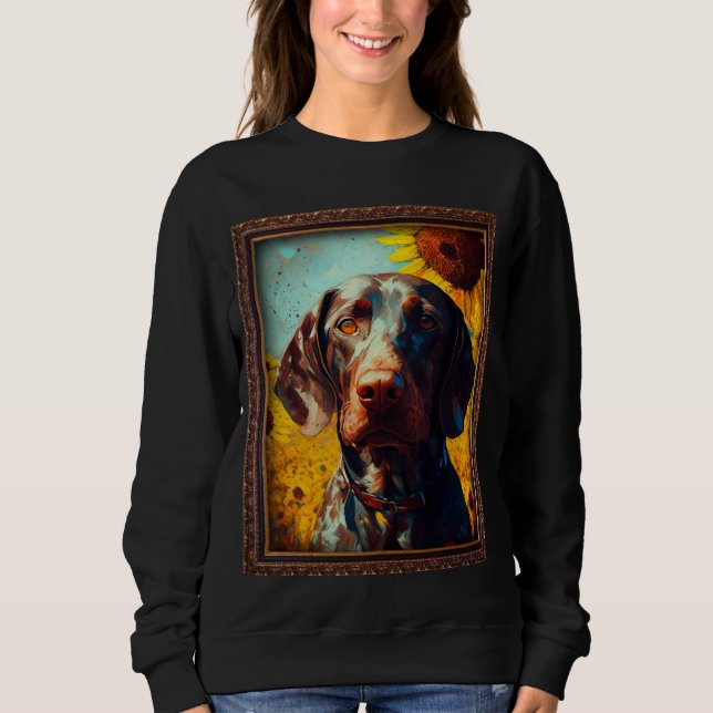 German Shorthaired Pointer Painting Sunflower Flow T Shirt (Framsida)