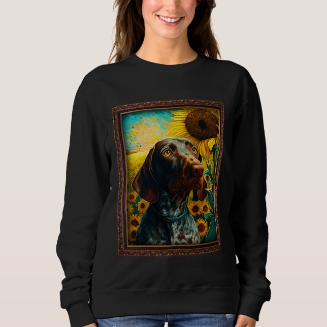 German Shorthaired Pointer Painting Sunflower Flow T Shirt (Framsida)