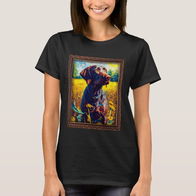 German Shorthaired Pointer Painting Sunflower Flow T Shirt (Framsida)