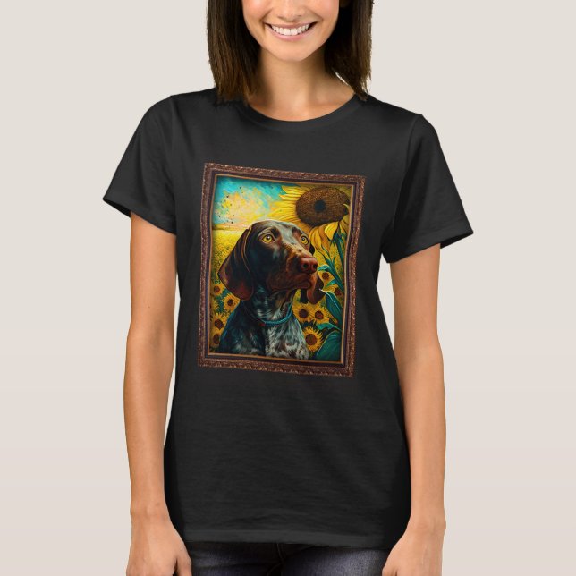 German Shorthaired Pointer Painting Sunflower Flow T Shirt (Framsida)