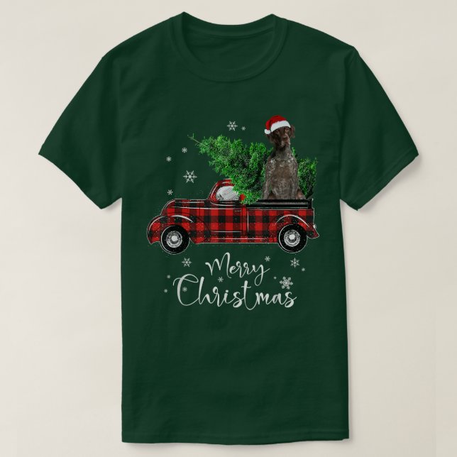 German Shorthaired Pointer Ride Red Truck Christma T Shirt (Design framsida)