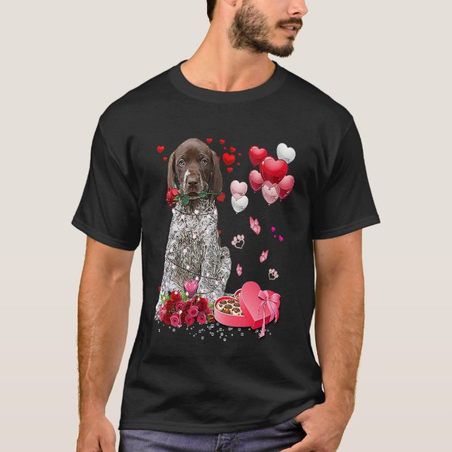 German Shorthaired Pointer Rose Heart Happy Valent T Shirt (Framsida)
