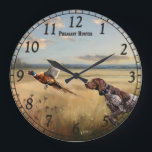 German Shorthaired Pointer  Stor Klocka<br><div class="desc">This  artwork captures the thrilling moment of a pheasant flush in the autumn field.  Pheasant burst into flight while a German Shorthaired Pointer stands alert in the background watching the bird. A perfect design for hunters,  bird dog lovers,  and fans of classic upland hunting scenes.</div>