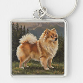 German Spitz Fyrkantig Silverfärgad Nyckelring