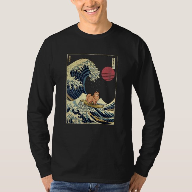 German Spitz Japanese Kanagawa Wave  Surf Dog T Shirt (Framsida)