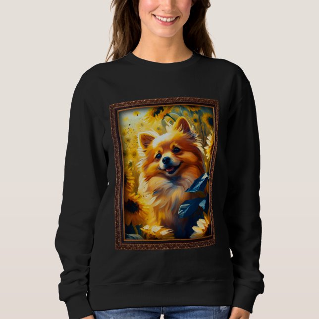 German Spitz Painting Sunflower Flower Mom Women F T Shirt (Framsida)