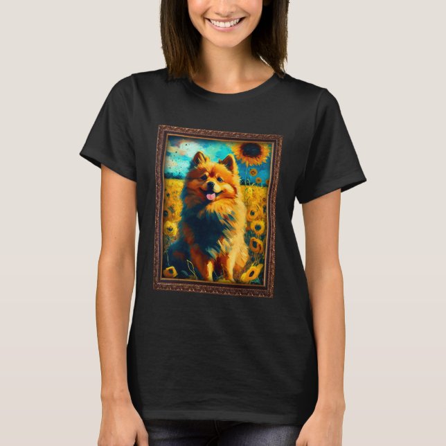 German Spitz Painting Sunflower Flower Mom Women F T Shirt (Framsida)