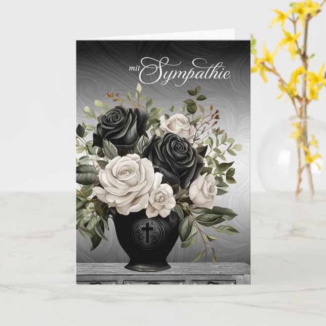 German Sympathy Vase of Black and White Roses Kort (Gul blomma)