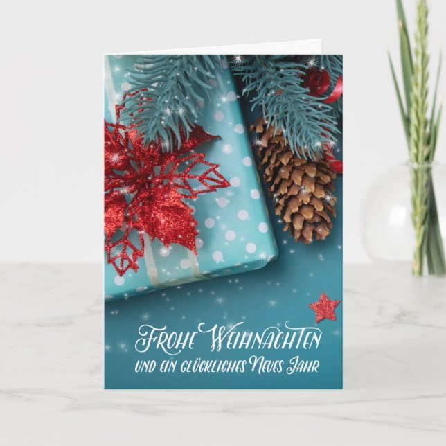 German Weihnachten Christmas Cheer Blue and Red Helgkort (Framsida)