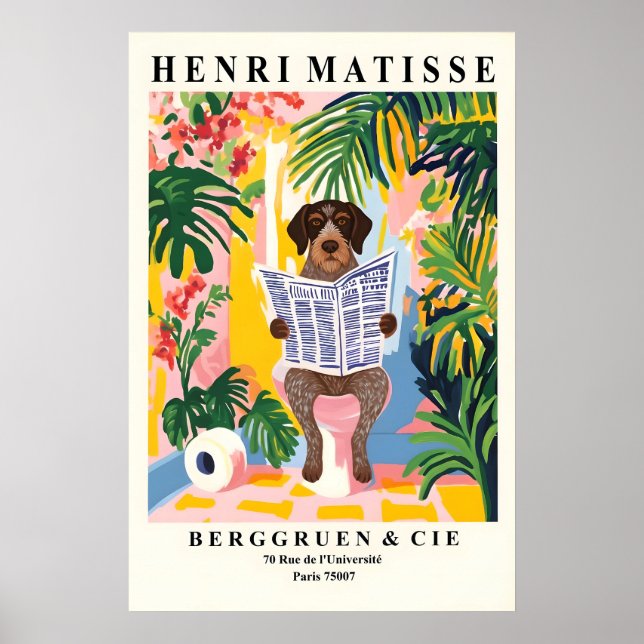 German Wirehaired Dog on Toilet Colourful Matisse Poster (Framsidan)