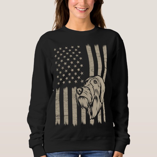 German Wirehaired Pointer American USA Flag T Shirt (Framsida)