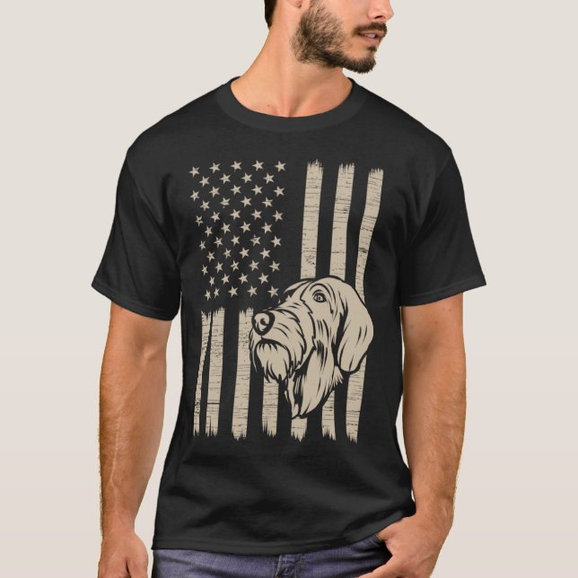 German Wirehaired Pointer American USA Flag T Shirt (Framsida)