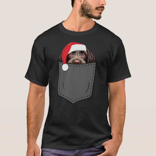 German Wirehaired Pointer Dog Hat Christmas Pocket T Shirt (Framsida)