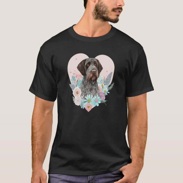 German Wirehaired Pointer Mom Valentines Day Flora T Shirt (Framsida)