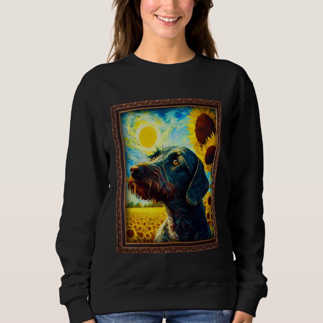 German Wirehaired Pointer Painting Sunflower Flowe T Shirt (Framsida)