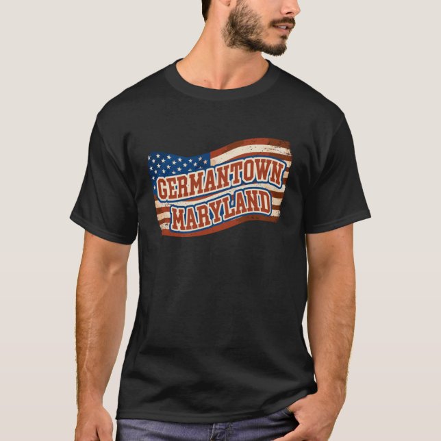 Germantown City Maryland Vintage American Flag T Shirt (Framsida)