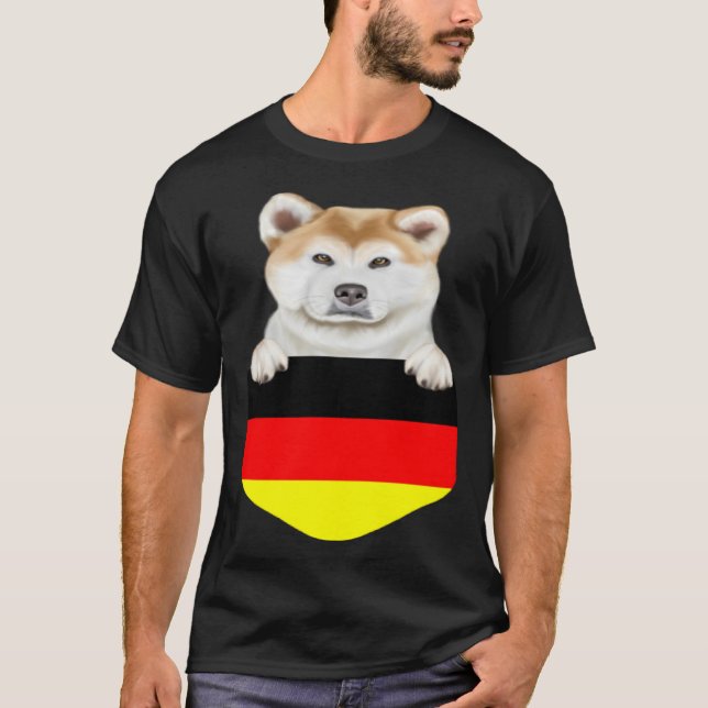 Germany Flag Akita Dog In Pocket T Shirt (Framsida)