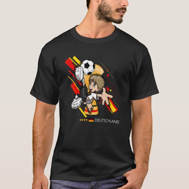 Germany Flag Kids Playing Soccer Goal Dabbing T Shirt (Framsida)