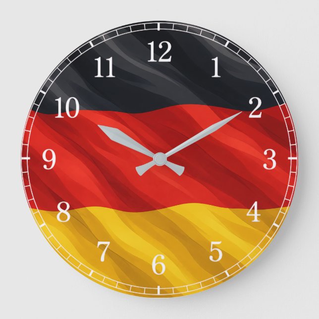 Germany Flag Wall Clock — Waving Flag Design Stor Klocka (Framsida)
