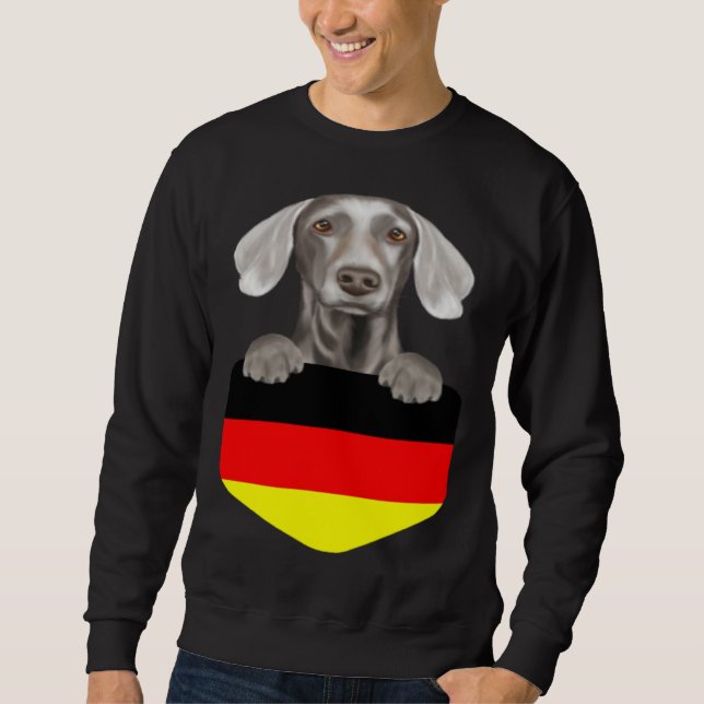 Germany Flag Weimaraner Dog In Pocket Lång Ärmad Tröja (Framsida)