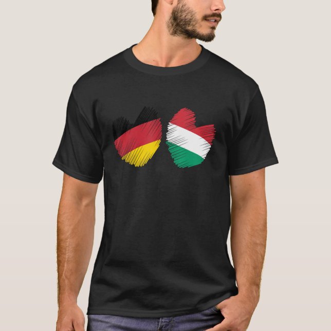 Germany Hungary Heart German Flag Hungarian Flag H T Shirt (Framsida)