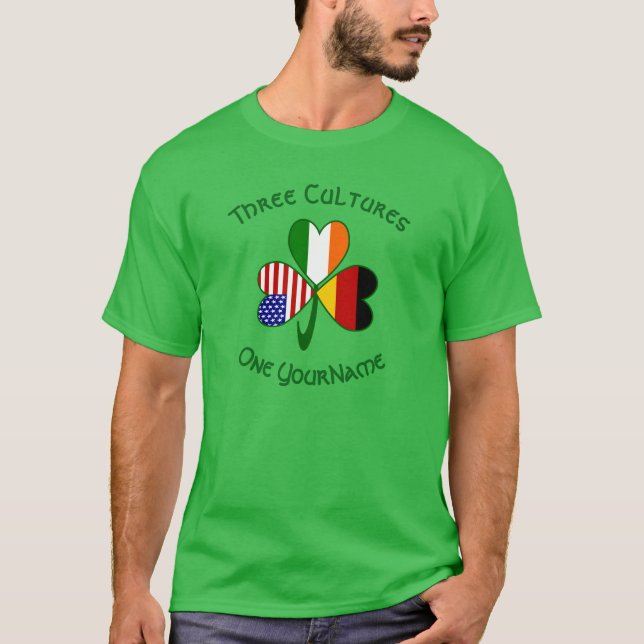 Germany Ireland USA Shamrock Flag Personalized T Shirt (Framsida)