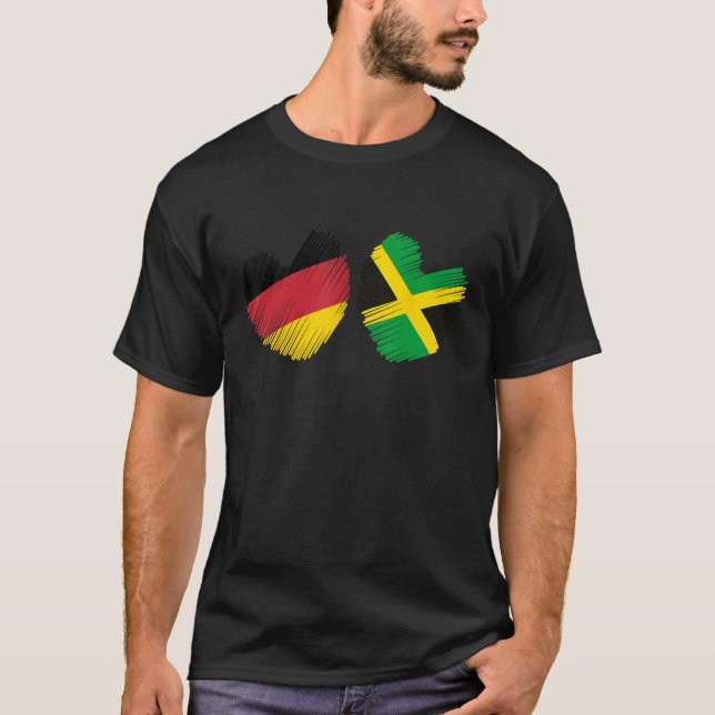 Germany Jamaica Heart German Flag Jamaican Flag Gr T Shirt (Framsida)