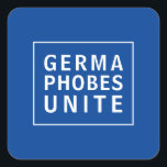 Germaphobes Unite Funny Quote Fyrkantigt Klistermärke<br><div class="desc">Coolans kuvertförsegling eller dekal på post, gåvor, skolmaterial eller arbetsmaterial har en modern text "Germaphobes Unite". Det är en påstående av solidaritet med andra som är särskilt måna om renlighet och ogillar bakterier. Den här designen har vit modern text som ramats in med en matchande vit linje ram över en...</div>