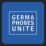 Germaphobes Unite Funny Quote Fyrkantigt Klistermärke<br><div class="desc">Coolans kuvertförsegling eller dekal på post, gåvor, skolmaterial eller arbetsmaterial har en modern text "Germaphobes Unite". Det är en påstående av solidaritet med andra som är särskilt måna om renlighet och ogillar bakterier. Den här designen har vit modern text som ramats in med en matchande vit linje ram över en...</div>