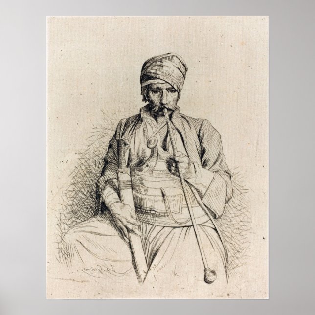 Gérôme - Sittande arab med pipa 1864 Poster (Framsidan)