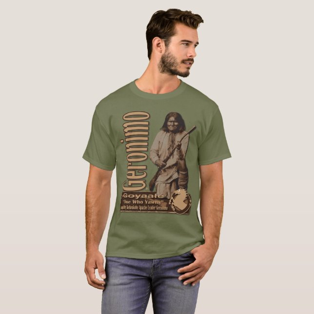 Geronimo Bedonkohe Apache ledare T Shirt (Hel framsida)