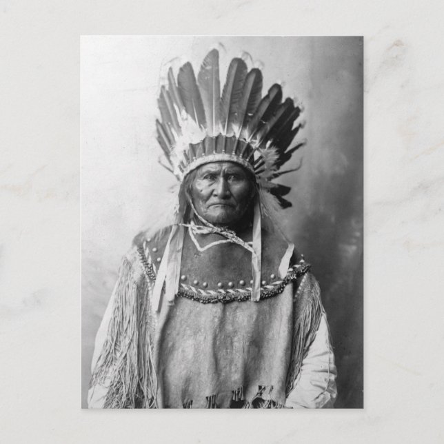 Geronimo in headdress 1907 vykort (Framsida)