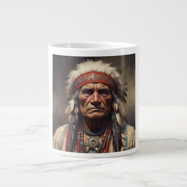 Geronimo Indian Chief Warrior Porträtt Jumbo Mugg (Framsidan)