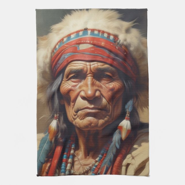 Geronimo Indian Chief Warrior Porträtt Kökshandduk (Vertikal)
