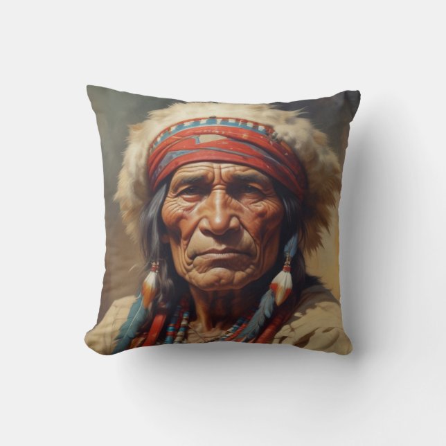 Geronimo Indian Chief Warrior Porträtt Kudde (Framsida)