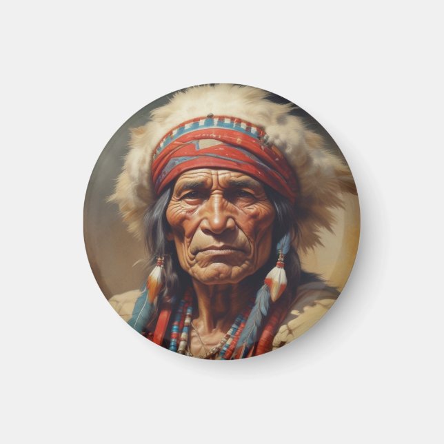 Geronimo Indian Chief Warrior Porträtt Magnet (Framsidan)