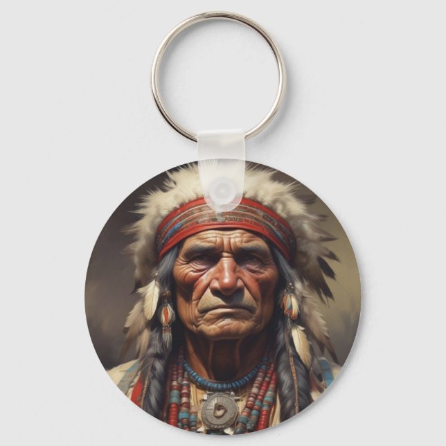 Geronimo Indian Chief Warrior Porträtt Nyckelring (Framsida)