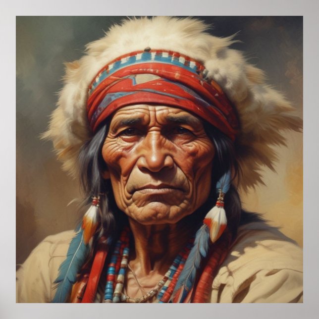 Geronimo Indian Chief Warrior Porträtt Poster (Framsidan)