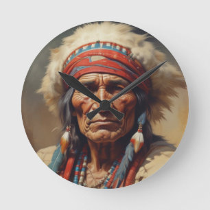 Geronimo Indian Chief Warrior Porträtt Rund Klocka