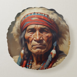Geronimo Indian Chief Warrior Porträtt Rund Kudde