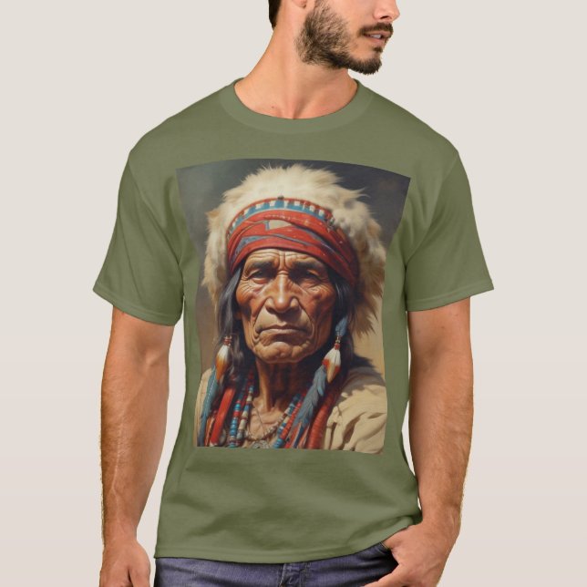 Geronimo Indian Chief Warrior Porträtt T Shirt (Framsida)