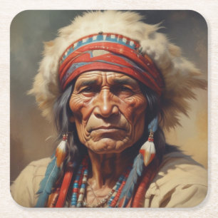Geronimo Indian Chief Warrior Porträtt Underlägg Papper Kvadrat