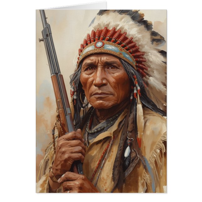 Geronimo Indiansk Höuptling Krigare Porträtt Hälsningskort (Framsidan)