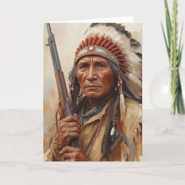 Geronimo Indiansk Höuptling Krigare Porträtt Kort (Framsida)