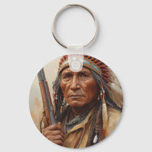 Geronimo Indiansk Höuptling Krigare Porträtt Nyckelring
