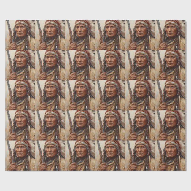 Geronimo Indiansk Höuptling Krigare Porträtt Presentpapper (Platt)