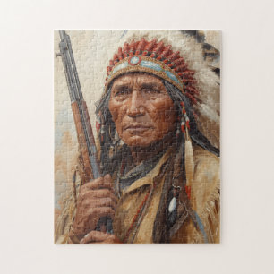 Geronimo Indiansk Höuptling Krigare Porträtt Pussel